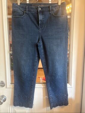 Chico's Dark Indigo Eyelet-Hem Slim Crop Jeans